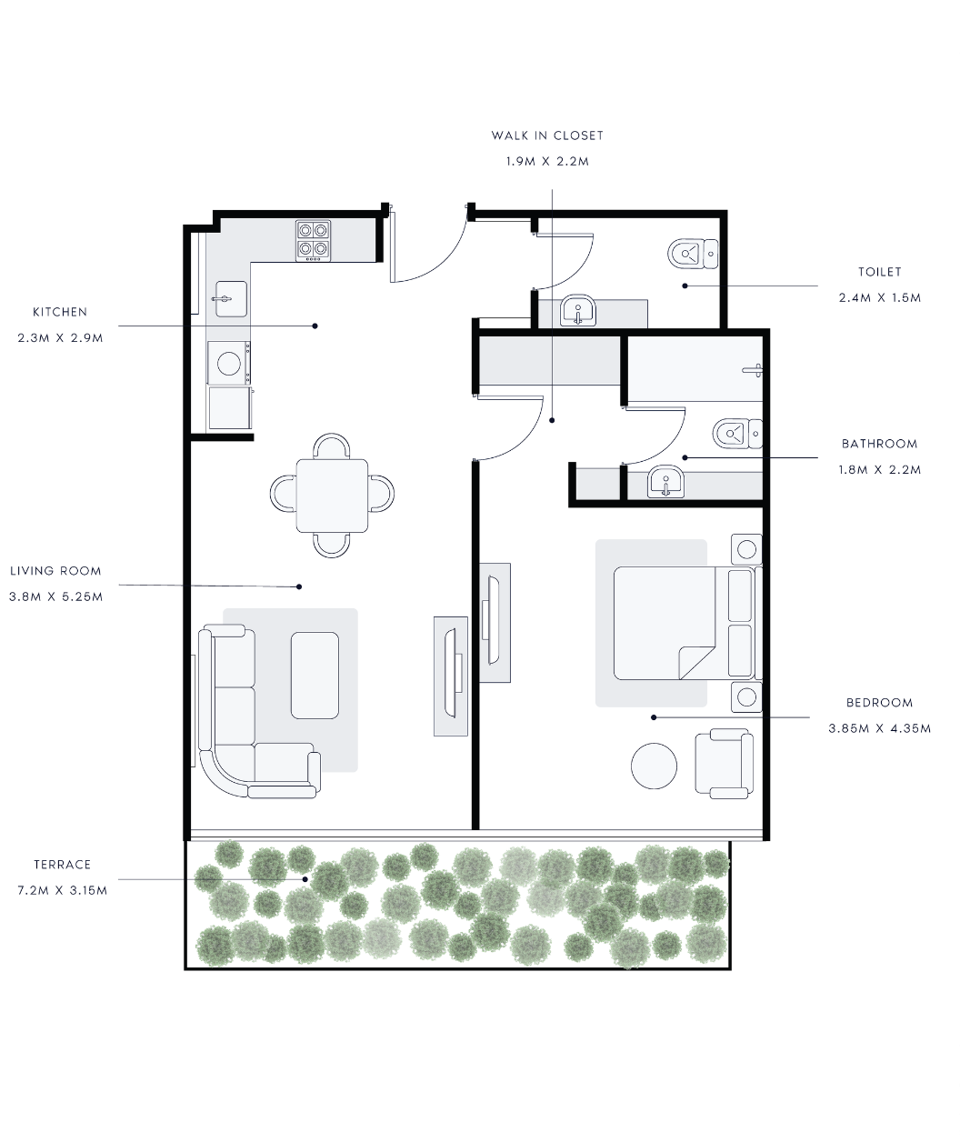 1-Bedroom Apartment Aperire Floor Plan